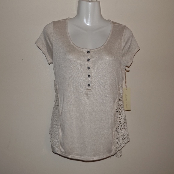 paper tee Tops - paper + tee Tan Knit Lace T-Shirt M NWT